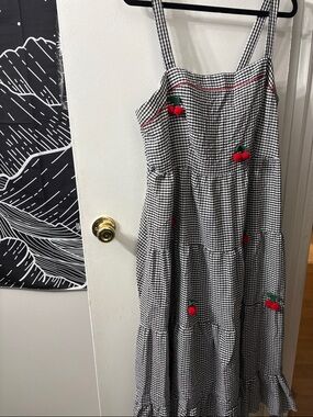 3X Gingham Cherry Tiered Maxi Dress